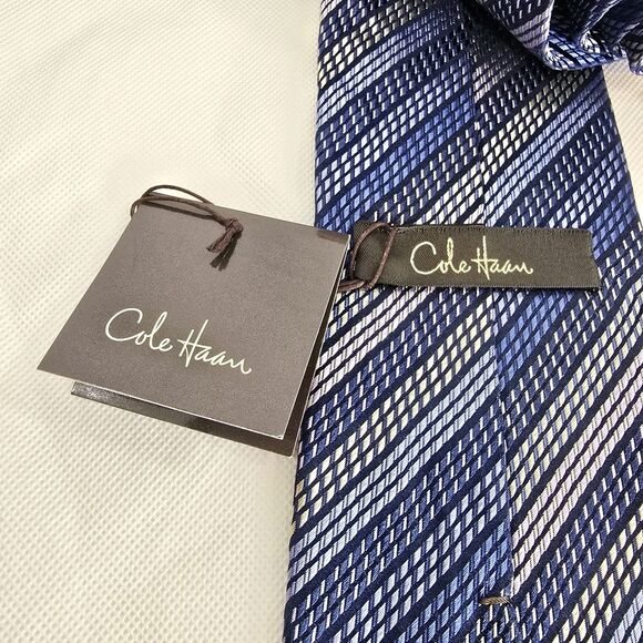 Cole Haan Necktie Mens Blue Striped Multicolor Tie Silk Italy New - Picture 4 of 8